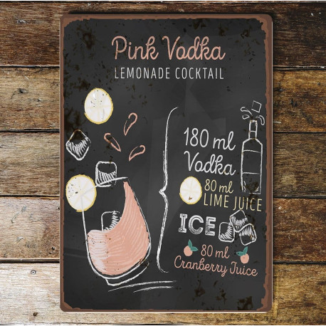 pink vodka lemonade cocktail  Metal Wall Sign Plaque