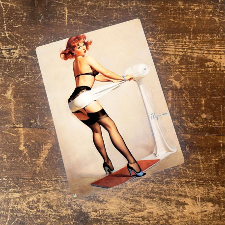 Pinup Girl  Exercise - Metal Humour Wall Sign