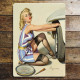 Pinup Girl Garage Car Tire - Metal Humour Wall Sign