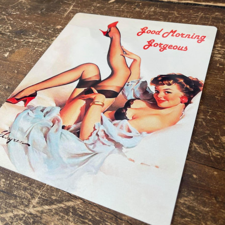 Pinup Girl Good Morning Gorgeous Bed  - Metal Pin Up Wall Sign