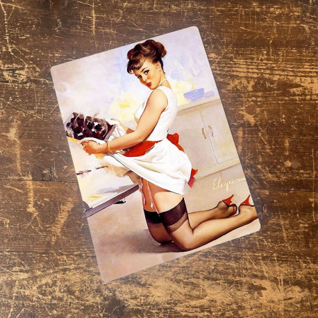 Pinup Girl Oven Kitchen Chef  - Metal Pin Up Girl Wall Sign