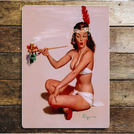 Pinup Girl Smoking - Metal Humour Wall Sign