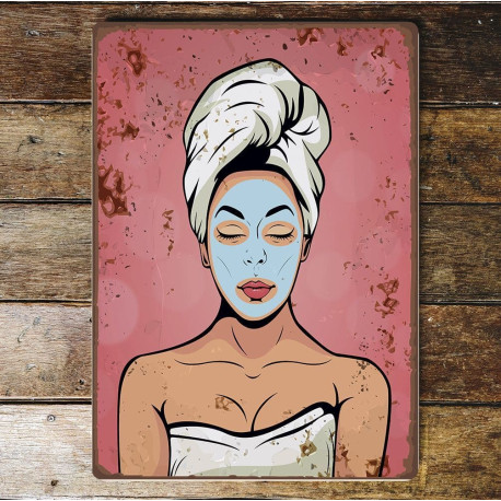 pop art spa face mask Metal Wall Sign Plaque