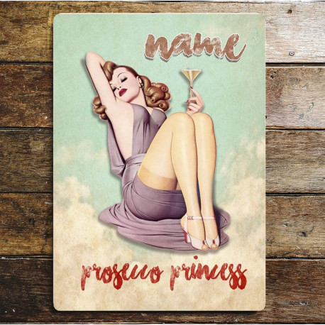 Prosecco Princess Sign  / Text - Pin Up Girl In Bath- Metal Personalised Art Wall Sign