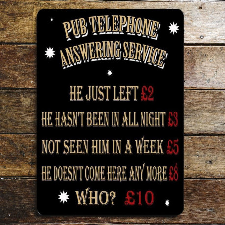 Pub telephone answering service - Price List  - Metal Advertising Wall Sign