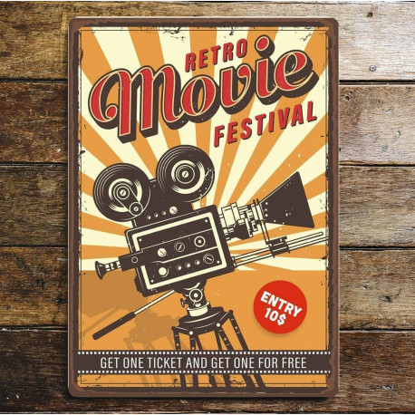 Retro Cinema Movie Festival Metal Sign Plaque