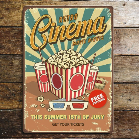 Retro Cinema Movie Night  Metal Sign Plaque