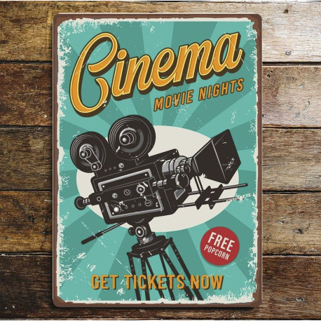 Retro Cinema Movie Night Metal Sign Plaque