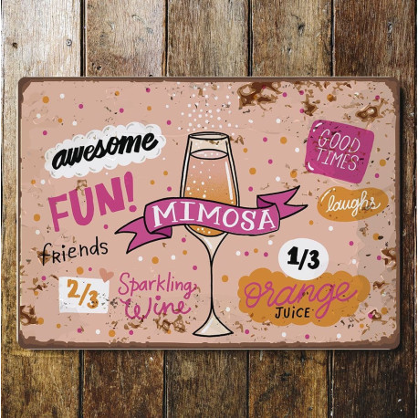 Retro Cocktail Mimosa  - Metal Wall Sign Plaque