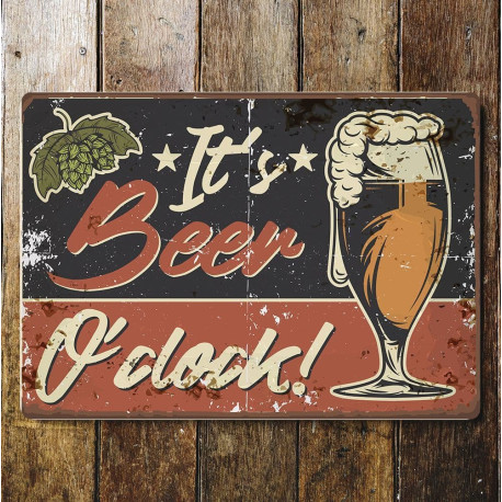 Retro It's Beer O'clock - Metal Wall Sign Plaque