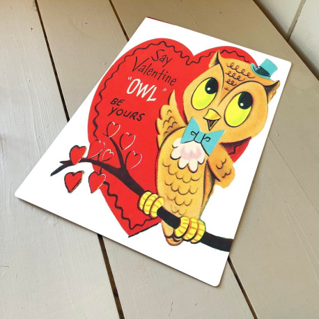 Say Valentine Owl Be Yours   - Metal Travel Wall Sign