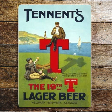 Tennents Lager Beer The 19th T- Metal Advertising Wall Sign