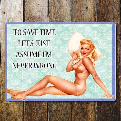 To Save Time Let's Assume I'm Never Wrong - Metal Travel Wall Sign