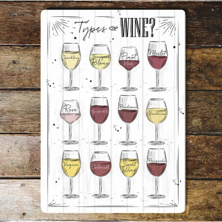 types of wine  - Metal Wall Sign Plaque