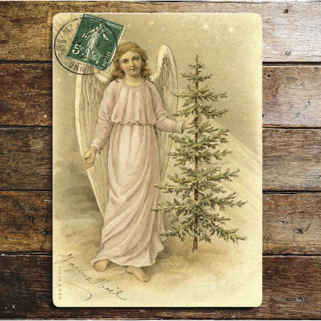 Vintage Christmas Angel Tree Stamp  - Metal Festive Wall Sign