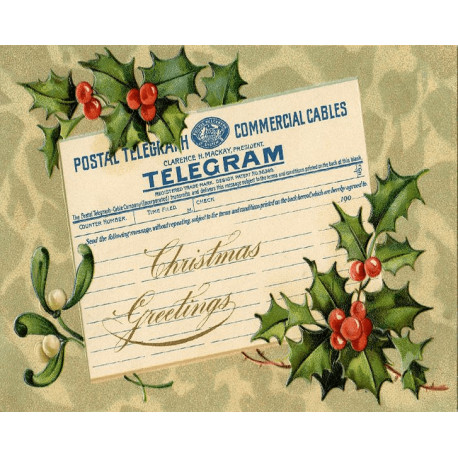 Vintage Christmas Holly Telegram   - Metal  Wall Sign