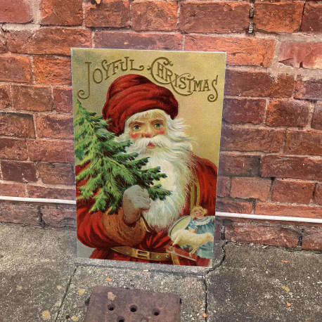 Vintage Christmas Joyful Father christmas  - Metal Wall Sign