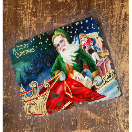 Vintage Santa Merry Christmas - Metal Vintage Wall Sign