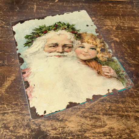 Vintage Santa With Child Christmas - Metal Vintage Wall Sign