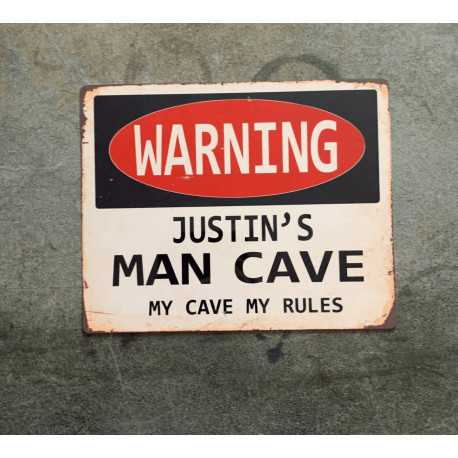 Warning Man Cave My Cave My Rules Door Sign Personalised With Any Name / Text - Metal Art Wall Sign