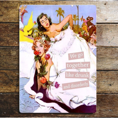 We go togehter like drunk and disorderly - Metal Humour Wall Sign