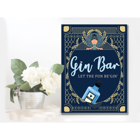 Wedding  Gin Bar Art Deco -  Metal Wall Sign