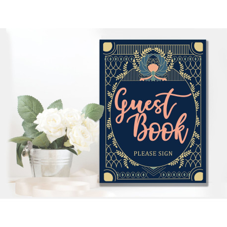 Wedding  Guest Book Art Deco-  Metal Wall Sign