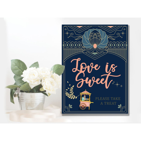 Wedding  Love Is Sweet, Sweetie Cart Art Deco-  Metal Wall Sign (1)