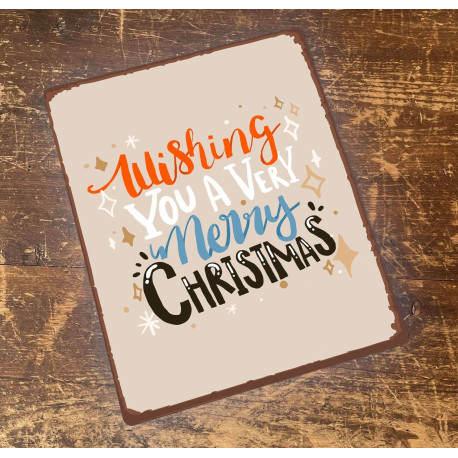 Wish You A Very Merry Christmas - Metal Vintage Wall Sign