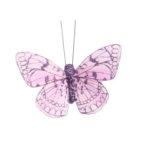 8cm Lilac Feather & Glitter Butterfly (Pack of 12)