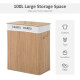 100L Collapsible Natural Wood  Laundry Hamper Organizer Clothes Washing Basket Bin Storage Box w/Lid Removable Lining 52x32x63cm