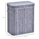 100L Wooden Laundry Basket w/ Split Compartment Lid Removable Lining Handles Air Holes Ventilation Foldable Durable Water-Resist