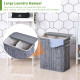 100L Wooden Laundry Basket w/ Split Compartment Lid Removable Lining Handles Air Holes Ventilation Foldable Durable Water-Resist