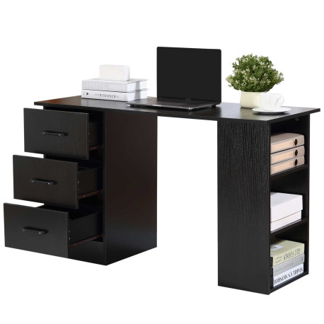 Computer Desk, Writing Table, PC Workstation with 3 Storage Shelves and Drawers, Black Handle, for Home Office, Black