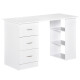 Computer Desk, Writing Table, PC Workstation with 3 Storage Shelves and Drawers, Silver Handle, for Home Office, White