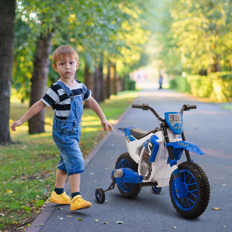 12V Kids Electric Motorcycle Ride-On, with Training Wheels, for Ages 3-6 Years - Blue