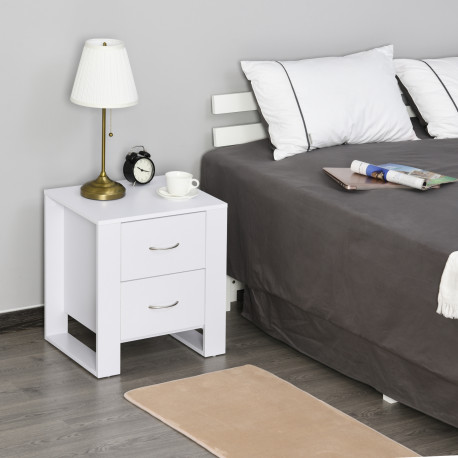 Bedside Table with 2 Drawers, Nightstand with Handles and Elevated Base, Side Table for Bedroom, Living Room, White