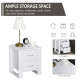 Bedside Table with 2 Drawers, Nightstand with Handles and Elevated Base, Side Table for Bedroom, Living Room, White