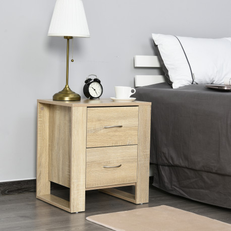 Bedside Table with 2 Drawers, Nightstand with Handles and Elevated Base, Side Table for Bedroom, Living Room, Brown