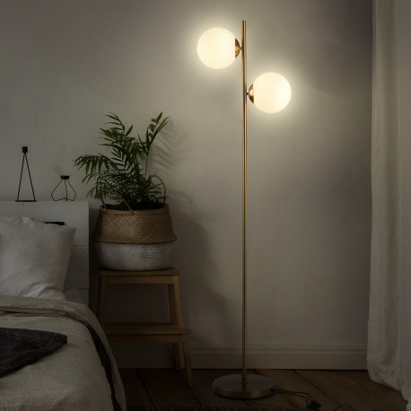 2 Lights Tree Floor Lamp for Living Room with Globe Lampshade, Standing Lamp for Bedroom, Bulb not Included, Gold Tone