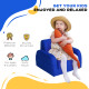 2 In 1 Kids Armchair Sofa Bed Fold Out Padded Wood Frame Bedroom Blue