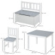 4-Piece Kids Table and Chair Set with 2 Wooden Chairs, 1 Storage Bench, and Interesting Modern Design, Grey/White