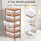 5 Drawer Dresser Wicker Basket Storage Shelf Unit Wooden Frame Home Organisation Cabinet Bedroom Office Furniture Natural Finish