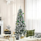 5 Ft Snow Flocked Artificial Christmas Tree, Xmas Pencil Tree with Realistic Branches, Auto Open, Pinewood Base, Green