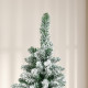 5 Ft Snow Flocked Artificial Christmas Tree, Xmas Pencil Tree with Realistic Branches, Auto Open, Pinewood Base, Green