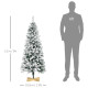 5 Ft Snow Flocked Artificial Christmas Tree, Xmas Pencil Tree with Realistic Branches, Auto Open, Pinewood Base, Green