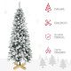 5 Ft Snow Flocked Artificial Christmas Tree, Xmas Pencil Tree with Realistic Branches, Auto Open, Pinewood Base, Green