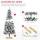 5 Ft Snow Flocked Artificial Christmas Tree, Xmas Pencil Tree with Realistic Branches, Auto Open, Pinewood Base, Green