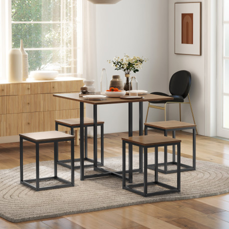 5 Piece Dining Table and Chairs Set 4, Industrial Space Saving Table and Chairs with Metal Frame, Square Kitchen Table and Stool