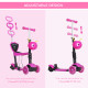 5-in-1 Kids Toddler 3 Wheels Mini Kick Scooter Push Walker with Removable Seat &amp; Back Rest for Girls and Boys Pink